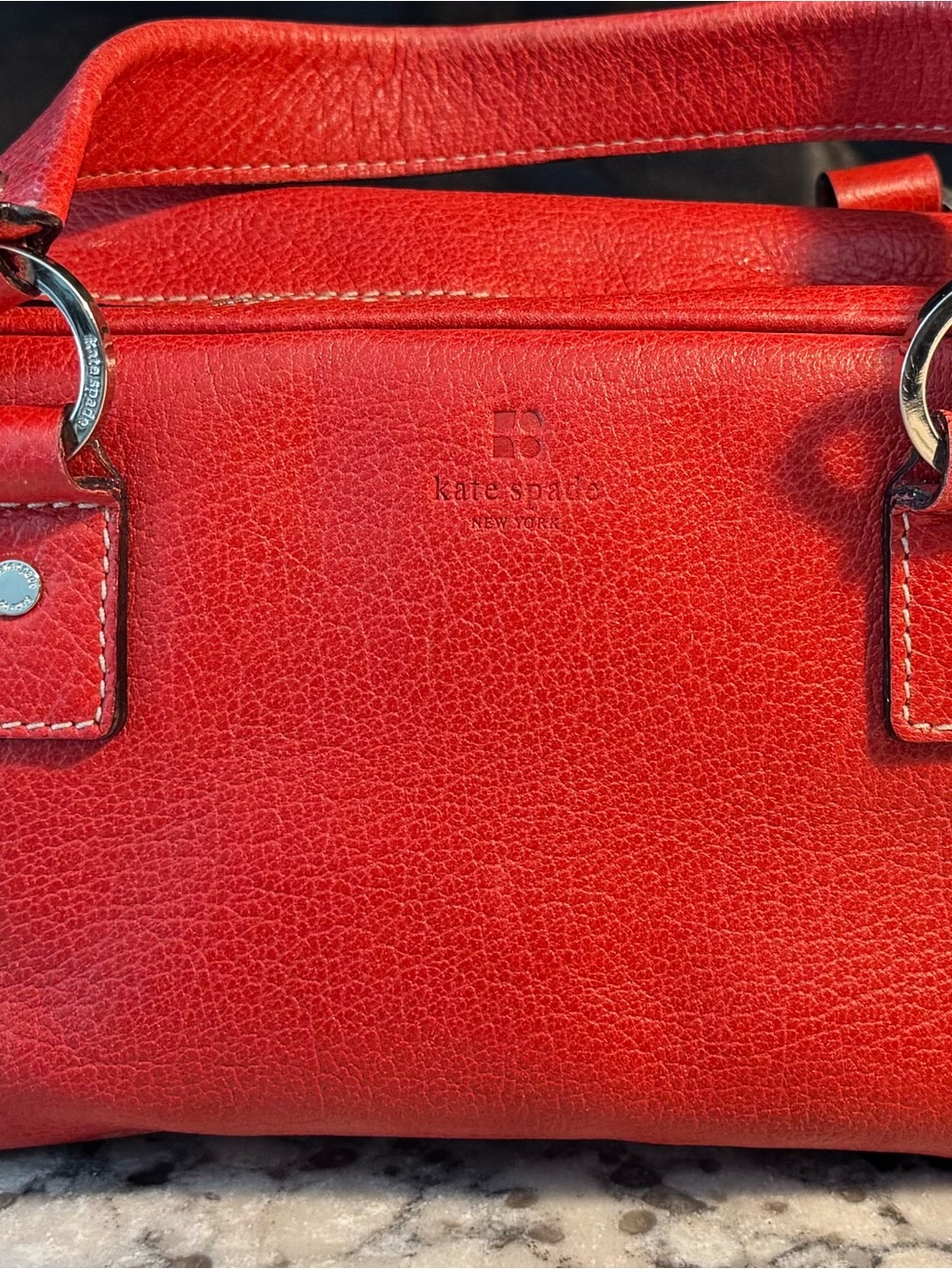 kate spade Red Leather Bowler Mini Bag with Silver Hardware